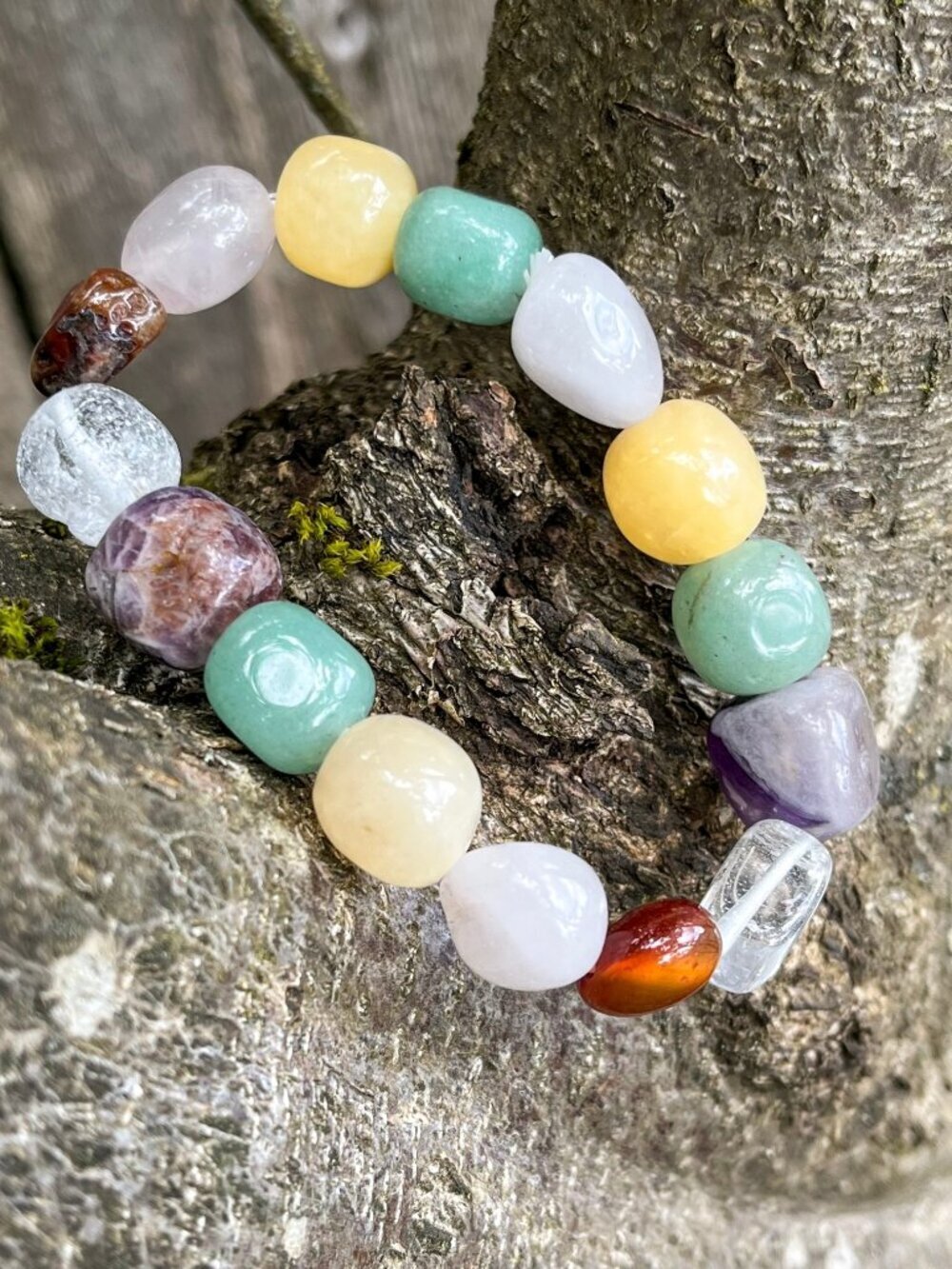 Multi Gemstone Nugget Stretch Bracelet | Handmade - Picture 3 of 6